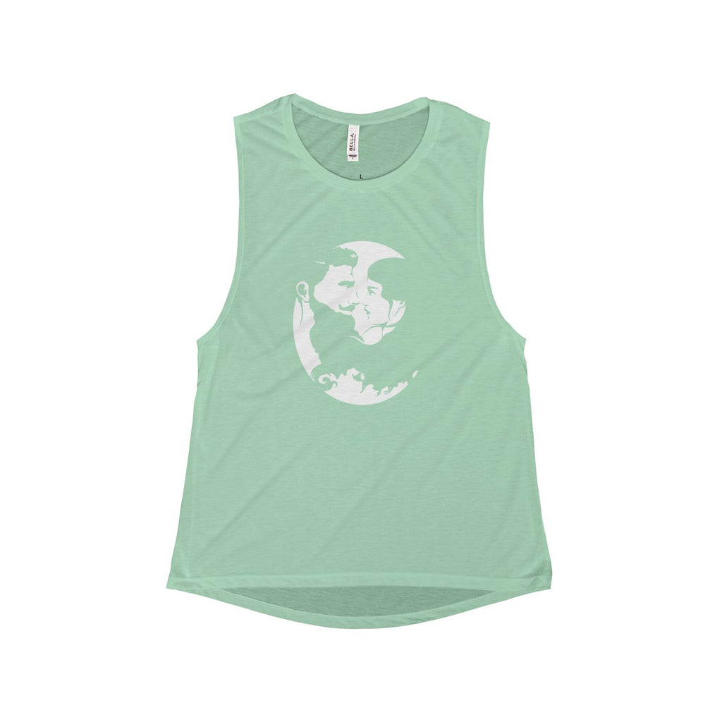 Women's Flowy Scoop Muscle Tank - White Logo - Beard and Lady