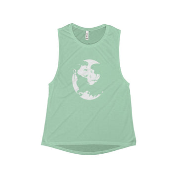 Women's Flowy Scoop Muscle Tank - White Logo - Beard and Lady